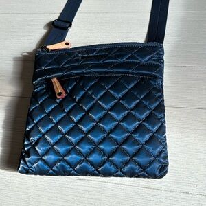 MZ Wallace Flat Metro Crossbody in Midnight Liquid